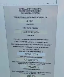 4,000 Gallon Dual Pump Commercial Gasoline Fuel Storage Tank