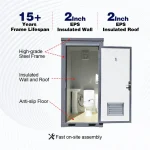 Bastone Portable Restroom w/ Sink, Flush Toilet & Vent Fan for Outdoor Use