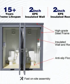 Bastone Dual Portable Restroom Mobile Toilet,2 Stall w/2 Sinks Toilets Bathroom