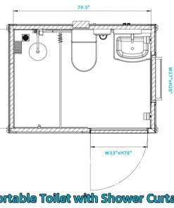 86″x64.6″x93″ Portable Toilet w/ Shower Curtain Restroom Bathroom Mobile Toilet