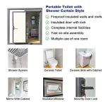 86″x64.6″x93″ Portable Toilet w/ Shower Curtain Restroom Bathroom Mobile Toilet