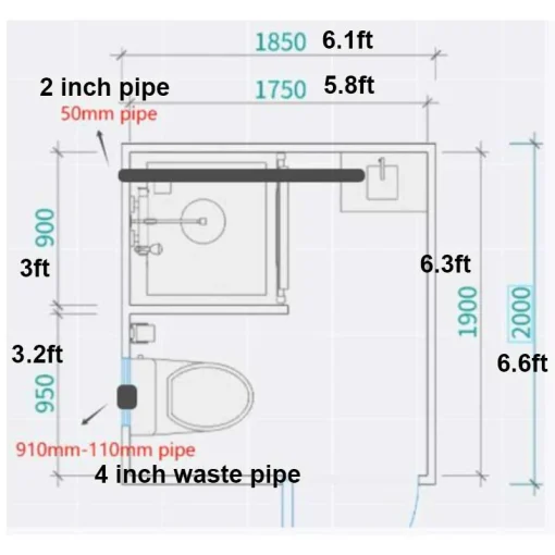 Portable Restroom with Shower 6.6×6.1ft Unit